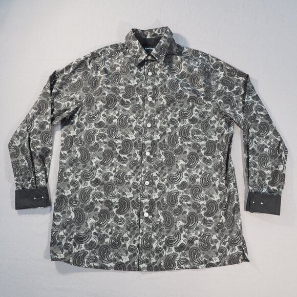 KingSize Shirt Mens LT Large Tall Black Gray Paisley Flip Cuff Preppy Minimalist - Picture 10 of 10